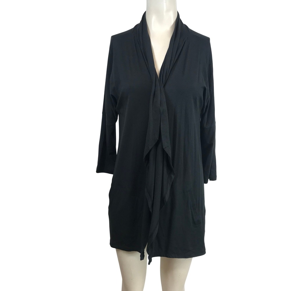 Toad&Co Womens Small Black Tencel Lyocell Open Front Waterfall Cardigan Pockets